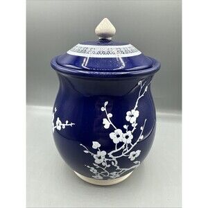 Nonni’s Handmade Biscuit & Cookie Jar Cobalt Blue Cherry Blossom Flowers
